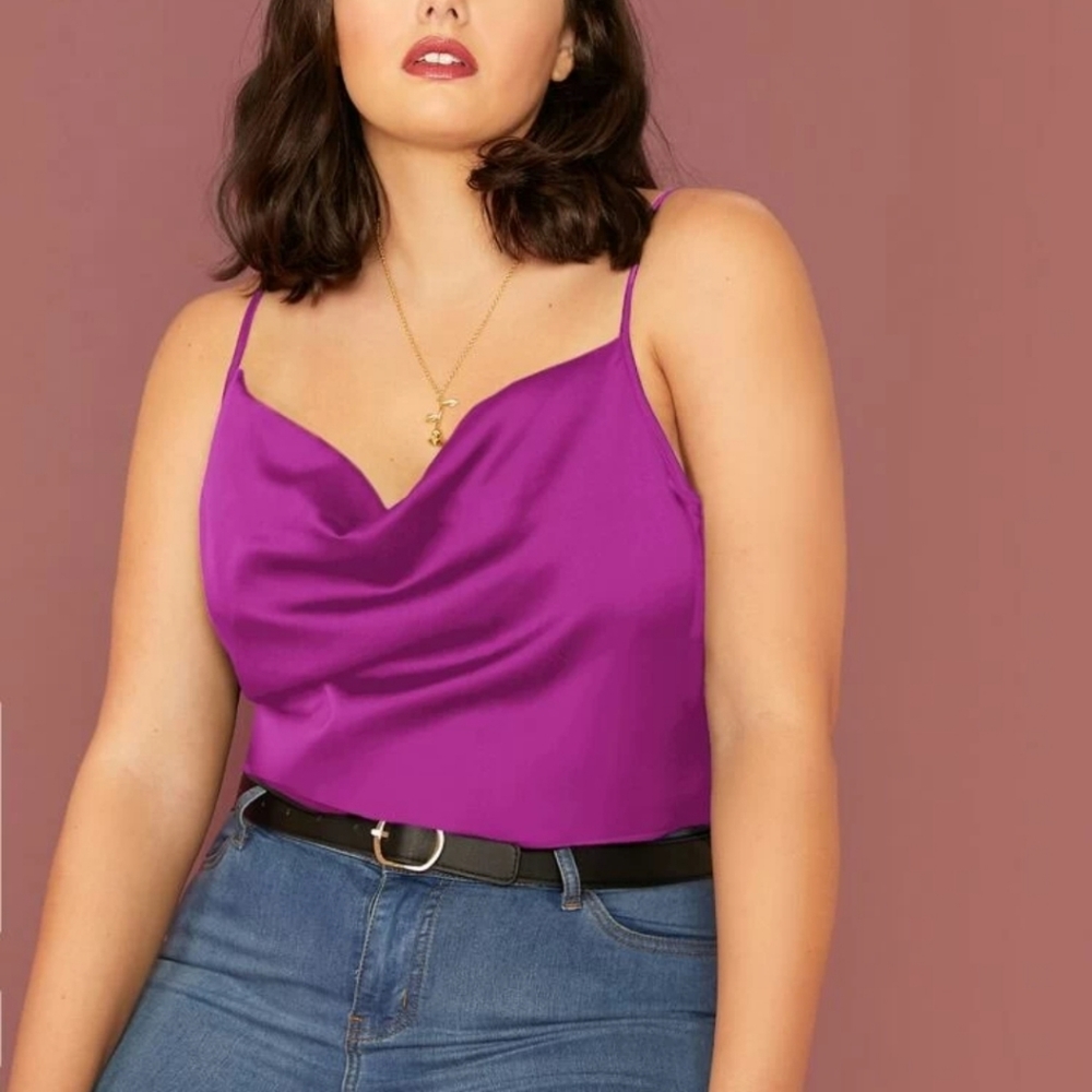 Satin slip cami plus fuschia